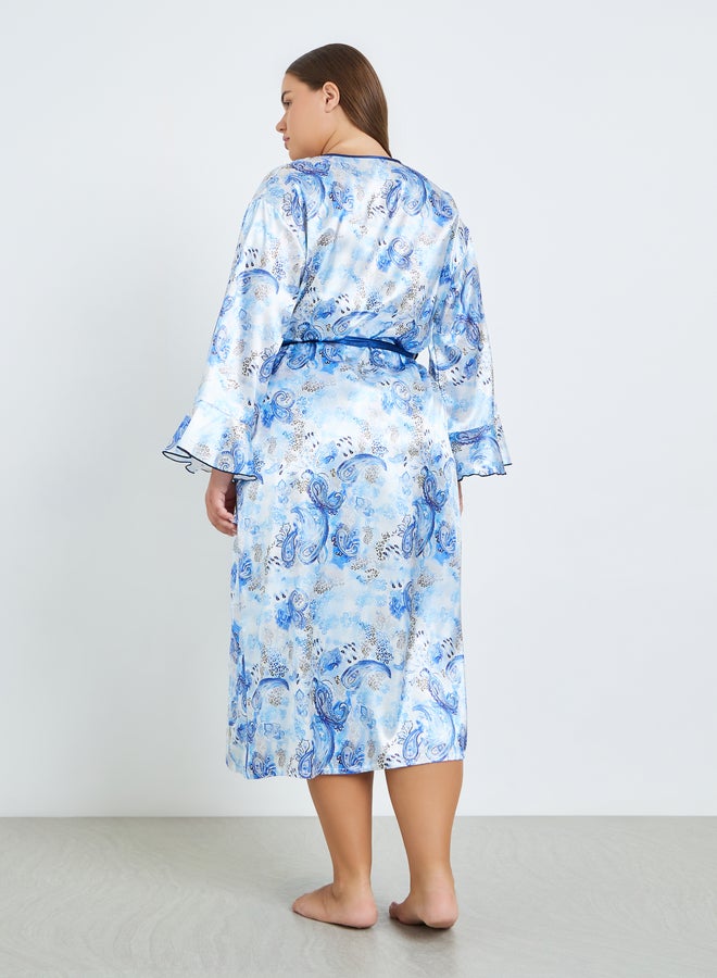 Take Two Plus Size Women Printed Robe and Satin Slip Dress - Image 3